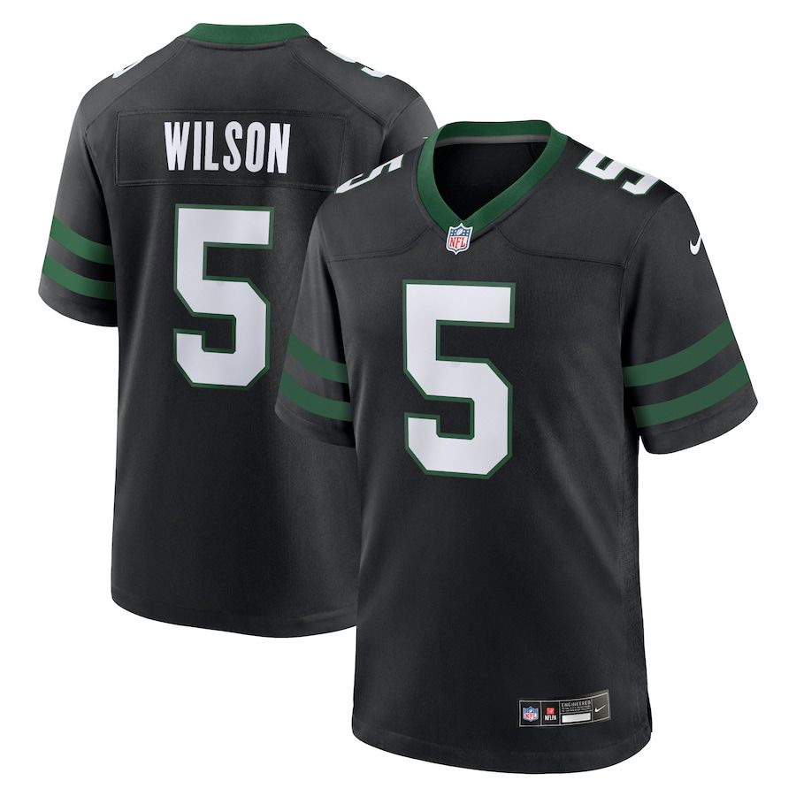 Men New York Jets #5 Garrett Wilson Nike Legacy Black Alternate Game NFL Jersey->->NFL Jersey